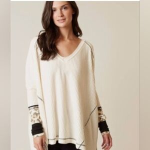 Free People Size Large Lovin Leopard Oversized Waffle Thermal Top 🐆